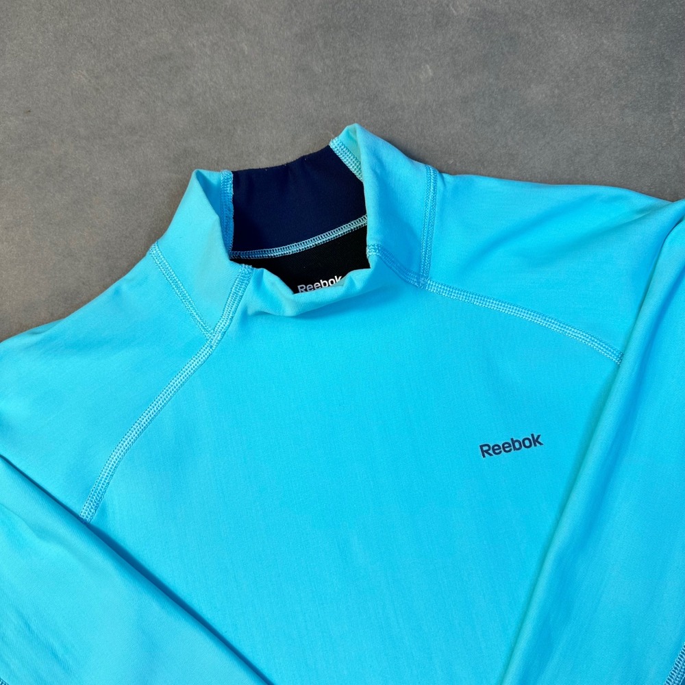 Reebok PlayDry Mock Neck Top Womens Medium Blue Long Sleeve Athletic Excellent
